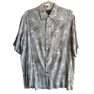 Crazy Horse 90s Men’s Gray Paisley Hawaiian Short Sleeve Button-Up Shirt LARGE